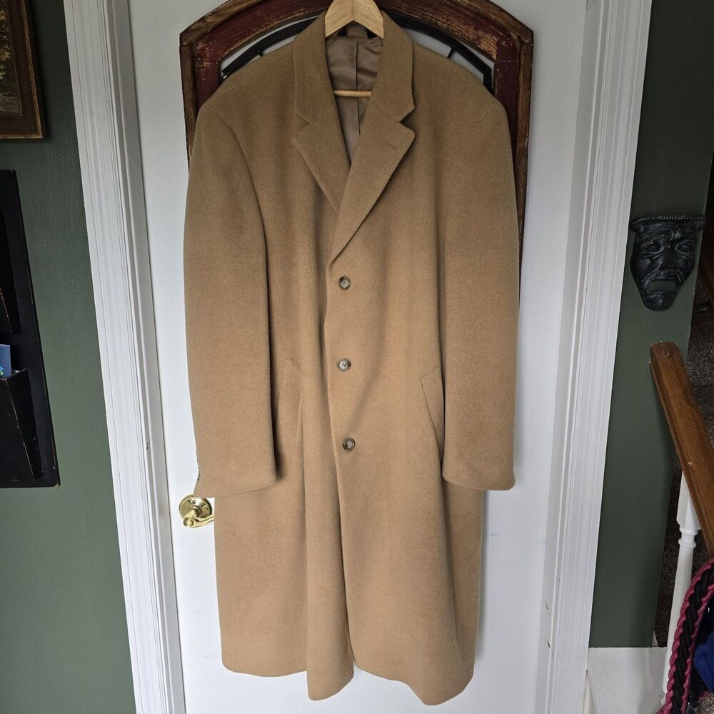 Quiet Luxury Jos. A. Bank 100% Camel Hair Coat Men's 44L Tan Double Breasted